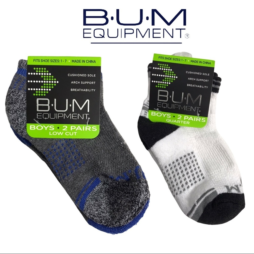 NWT BUM Equipment Boys Socks, Bundle 4 Pairs Size 1-7